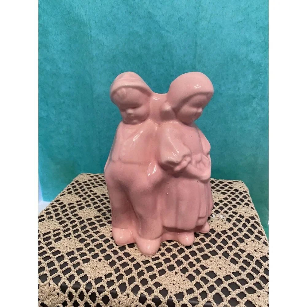 Antique 1940's Ceramic Art Flower Vase with Boy and Girl **Please See Last Photo